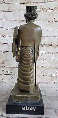 Art Deco Persia Warrior King Bronze Sculpture Statue Marble Base Figurine Decor