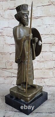 Art Deco Persia Warrior King Bronze Sculpture Statue Marble Base Figurine Decor