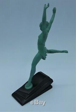 Art Deco Pierre Le Faguays 1930's Statue Fayral Olympia Bronze Patina Green