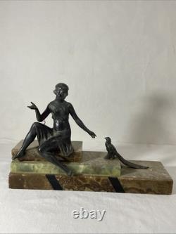Art Deco Regule Sculpture of a Woman with a Pheasant