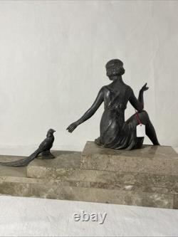 Art Deco Regule Sculpture of a Woman with a Pheasant