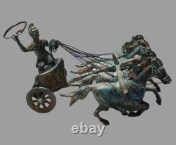 Art Deco Roman Chariot in Green-Patinated Bronze, Rare Workshop Prototype (1920–1940)