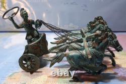 Art Deco Roman Chariot in Green-Patinated Bronze, Rare Workshop Prototype (1920–1940)