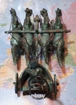 Art Deco Roman Chariot in Green-Patinated Bronze, Rare Workshop Prototype (1920–1940)