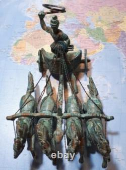 Art Deco Roman Chariot in Green-Patinated Bronze, Rare Workshop Prototype (1920–1940)