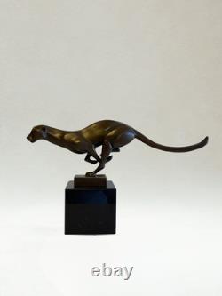 Art Deco Running Panther Sculpture, Patinated Bronze, 19 cm