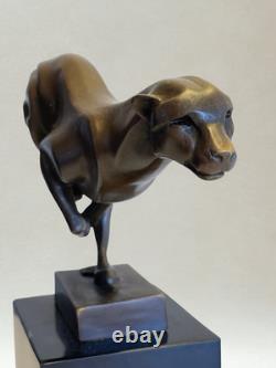Art Deco Running Panther Sculpture, Patinated Bronze, 19 cm