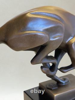 Art Deco Running Panther Sculpture, Patinated Bronze, 19 cm