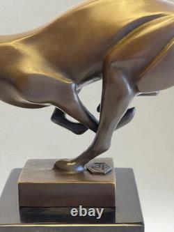Art Deco Running Panther Sculpture, Patinated Bronze, 19 cm