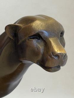 Art Deco Running Panther Sculpture, Patinated Bronze, 19 cm