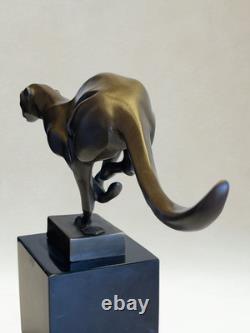 Art Deco Running Panther Sculpture, Patinated Bronze, 19 cm
