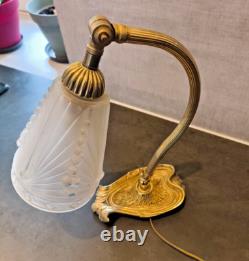 Art Deco Schneider Lamp Bronze Base Nightstand / Desk Lamp