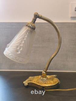 Art Deco Schneider Lamp Bronze Base Nightstand / Desk Lamp