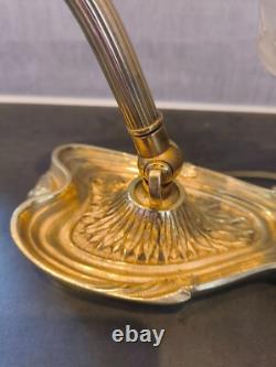 Art Deco Schneider Lamp Bronze Base Nightstand / Desk Lamp
