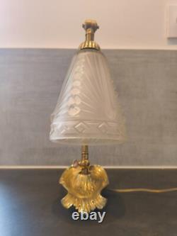 Art Deco Schneider Lamp Bronze Base Nightstand / Desk Lamp