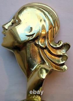 Art Deco Sculpture, Bronze Gilded Solid Woman Bust On Stand, Bookend