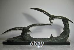 Art Deco Sculpture Bronze Goelands And Vague Signed Ouline 1930 L 68 CM H 32 CM