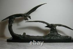 Art Deco Sculpture Bronze Goelands And Vague Signed Ouline 1930 L 68 CM H 32 CM