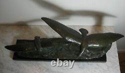 Art Deco Sculpture Bronze Goelands And Vague Signed Ouline 1930 L 68 CM H 32 CM