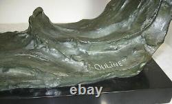 Art Deco Sculpture Bronze Goelands And Vague Signed Ouline 1930 L 68 CM H 32 CM