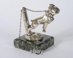 Art Deco Sculpture Bulldog with Chain Mascot in Silvered Bronze 1920