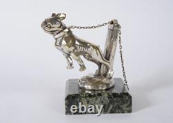 Art Deco Sculpture Bulldog with Chain Mascot in Silvered Bronze 1920