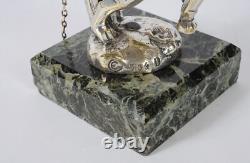 Art Deco Sculpture Bulldog with Chain Mascot in Silvered Bronze 1920
