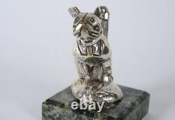 Art Deco Sculpture Bulldog with Chain Mascot in Silvered Bronze 1920
