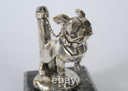 Art Deco Sculpture Bulldog with Chain Mascot in Silvered Bronze 1920