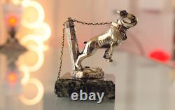 Art Deco Sculpture Bulldog with Chain Mascot in Silvered Bronze 1920