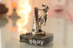 Art Deco Sculpture Bulldog with Chain Mascot in Silvered Bronze 1920
