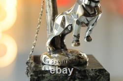 Art Deco Sculpture Bulldog with Chain Mascot in Silvered Bronze 1920