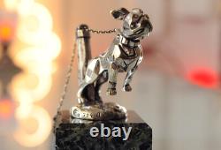 Art Deco Sculpture Bulldog with Chain Mascot in Silvered Bronze 1920
