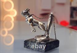 Art Deco Sculpture Bulldog with Chain Mascot in Silvered Bronze 1920