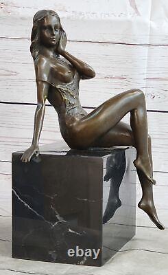 Art Deco Sculpture Chair Nude Woman Goddess Bronze Statue Figurine Art