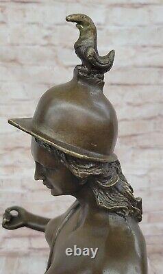 Art Deco Sculpture Goddess of the Hunt Warrior Chair with Buck Head Bronze Statue