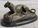 Art Deco Sculpture: Handcrafted Bronze Statue Of A Jaguar Panther Animal Figurine