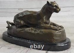Art Deco Sculpture: Handcrafted Bronze Statue of a Jaguar Panther Animal Figurine