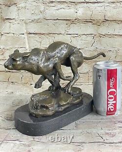 Art Deco Sculpture Painted Jaguar Panther Leapard Bronze Statue Figure