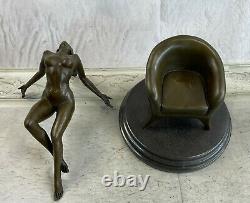Art Deco Sculpture Sexy Nude Woman Erotic Nude Girl Bronze Opens