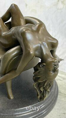 Art Deco Sculpture Sexy Nude Woman Erotic Nude Girl Bronze Opens