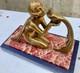 Art Deco Sculpture Statue 1920 1930 In Bronze Of Woman With Pheasant On Marble Base