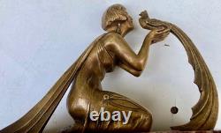 Art Deco Sculpture Statue 1920 1930 in Bronze of Woman with Pheasant on Marble Base