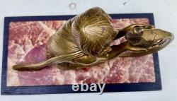 Art Deco Sculpture Statue 1920 1930 in Bronze of Woman with Pheasant on Marble Base