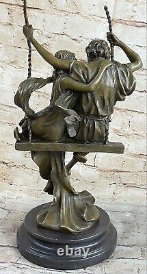 Art Deco Sculpture Woman And Male Lovers Sit Swing Stay Close Bronze Deal