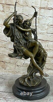 Art Deco Sculpture Woman And Man In Love Sit Swing Stay Close Bronze Case