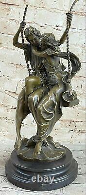 Art Deco Sculpture Woman And Man In Love Sit Swing Stay Close Bronze Case
