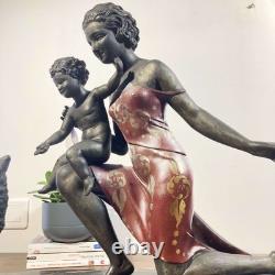 Art Deco Sculpture by Cipriani: Woman, Child, and Sheep, Authentic 1925
