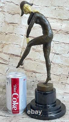 Art Deco Sculpture of a Large Dancing Woman on a Marble Base Bronze Statue