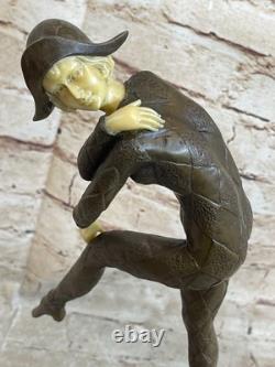 Art Deco Sculpture of a Large Dancing Woman on a Marble Base Bronze Statue